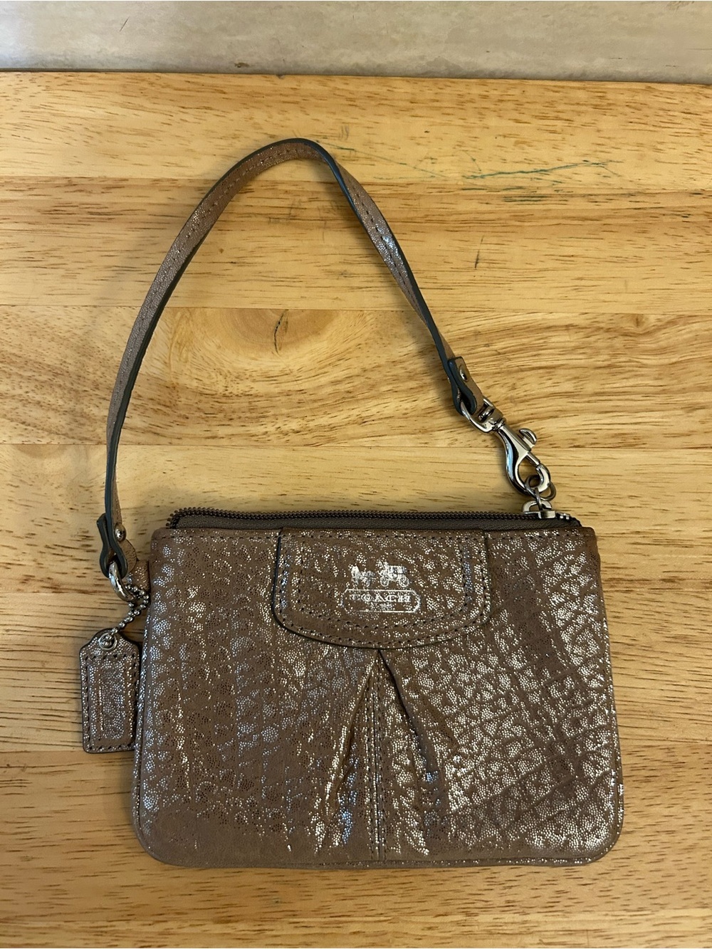 COACH Madison Metallic Leather Pleated Small Wristlet